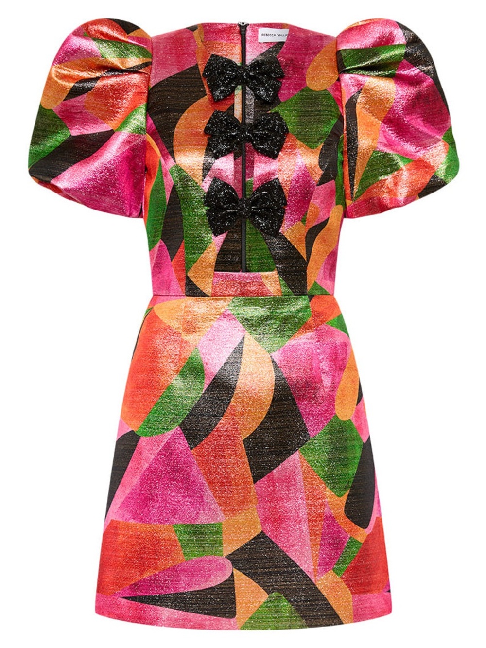 Rebecca Vallance Pink, Green & Orange Abstract Bow-Front Mini Dress